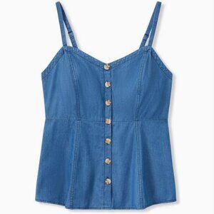 NWT Torrid Blue Chambray Button Front Fit and Flare Cami Top Size 3